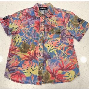 Sag Harbor Sport Button Shirt Women Small Multicolor Excellent Tropical VTG‎
